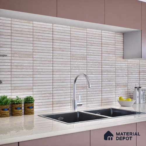 Subway Wall Tile TL 06560 B Sarkel Pearl 2 ft x 1 ft Ceramic Glossy Finish - 8 mm | Suitable for Kitchen & Bathroom | Please Expect a Slight Variation of Pattern