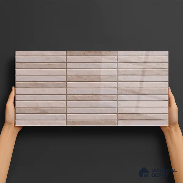 Subway Wall Tile TL 06560 C Sarkel Grey 2 ft x 1 ft Ceramic Glossy Finish - 8 mm | Suitable for Kitchen & Bathroom | Please Expect a Slight Variation of Pattern (Sample)