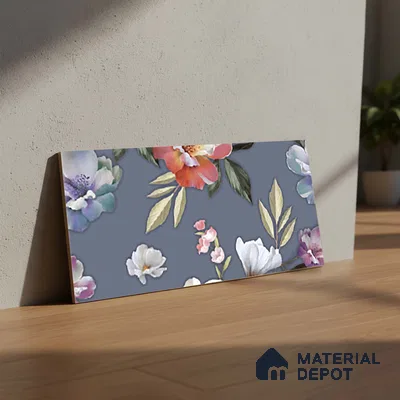Floral Wall Tile TL 06526 Q NG Mandavi Royal Blue Flower A 2 ft x 1 ft Ceramic Matte Finish - 8 mm | Suitable for Living Room, Kitchen & Bathroom | Please Expect a Slight Variation of Pattern