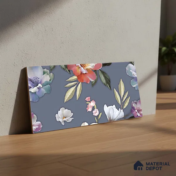 Floral Wall Tile TL 06526 Q NG Mandavi Royal Blue Flower A 2 ft x 1 ft Ceramic Matte Finish - 8 mm | Suitable for Living Room, Kitchen & Bathroom | Please Expect a Slight Variation of Pattern