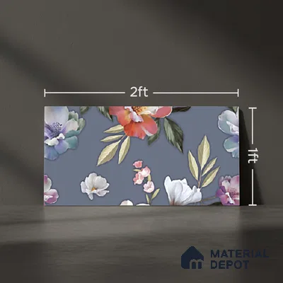 Floral Wall Tile TL 06526 Q NG Mandavi Royal Blue Flower A 2 ft x 1 ft Ceramic Matte Finish - 8 mm | Suitable for Living Room, Kitchen & Bathroom | Please Expect a Slight Variation of Pattern