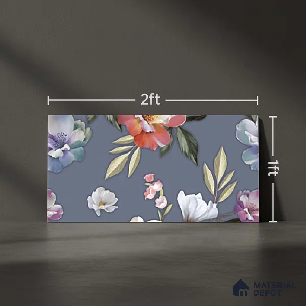 Floral Wall Tile TL 06526 Q NG Mandavi Royal Blue Flower A 2 ft x 1 ft Ceramic Matte Finish - 8 mm | Suitable for Living Room, Kitchen & Bathroom | Please Expect a Slight Variation of Pattern