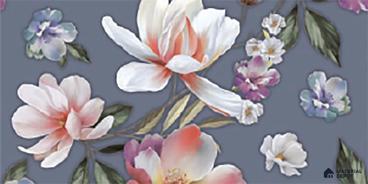Floral Wall Tile TL 06526 R NG Mandavi Royal Blue Flower B 2 ft x 1 ft Ceramic Matte Finish - 8 mm | Suitable for Living Room, Kitchen & Bathroom | Please Expect a Slight Variation of Pattern