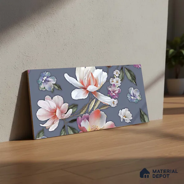 Floral Wall Tile TL 06526 R NG Mandavi Royal Blue Flower B 2 ft x 1 ft Ceramic Matte Finish - 8 mm | Suitable for Living Room, Kitchen & Bathroom | Please Expect a Slight Variation of Pattern