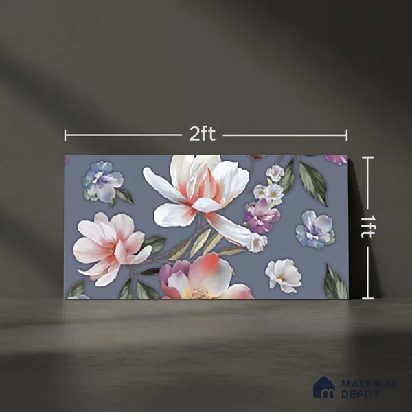 Floral Wall Tile TL 06526 R NG Mandavi Royal Blue Flower B 2 ft x 1 ft Ceramic Matte Finish - 8 mm | Suitable for Living Room, Kitchen & Bathroom | Please Expect a Slight Variation of Pattern