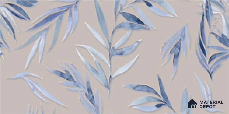 Floral Wall Tile TL 06526 S NG Mandavi Royal Grey Leaf A 2 ft x 1 ft Ceramic Matte Finish - 8 mm | Suitable for Living Room, Kitchen & Bathroom | Please Expect a Slight Variation of Pattern