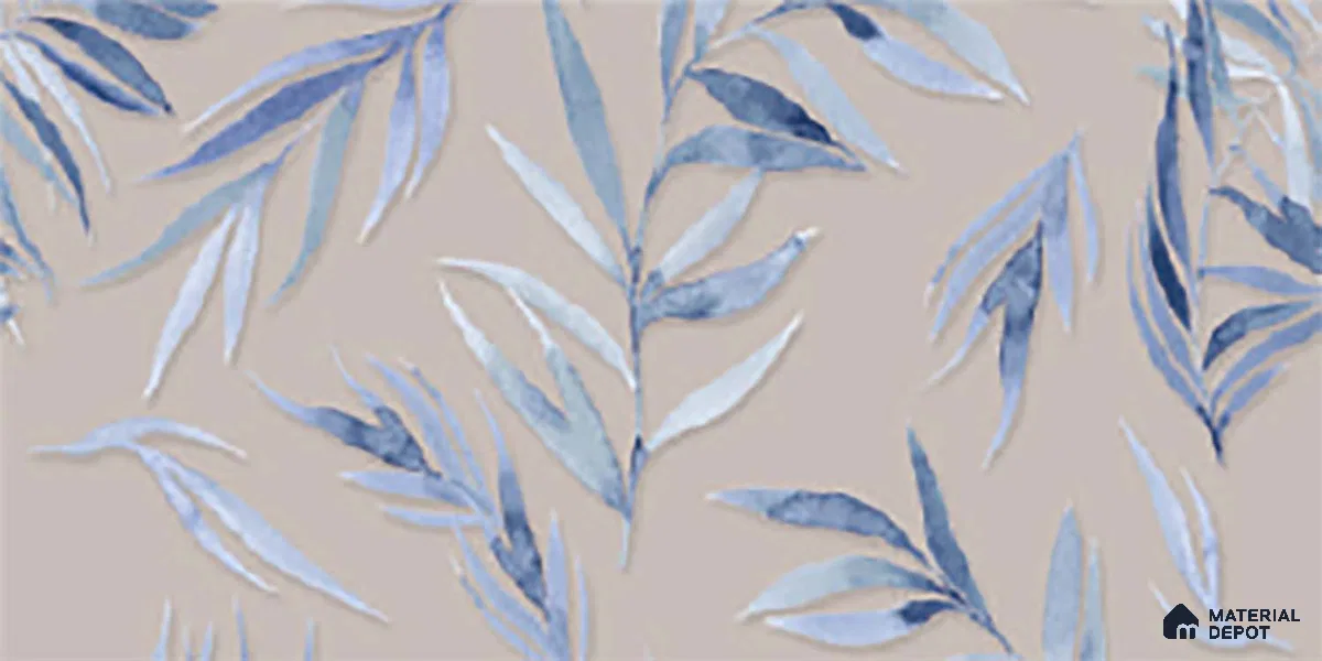 Floral Wall Tile TL 06526 S NG Mandavi Royal Grey Leaf A 2 ft x 1 ft Ceramic Matte Finish - 8 mm | Suitable for Living Room, Kitchen & Bathroom | Please Expect a Slight Variation of Pattern