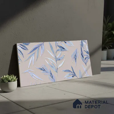 Floral Wall Tile TL 06526 S NG Mandavi Royal Grey Leaf A 2 ft x 1 ft Ceramic Matte Finish - 8 mm | Suitable for Living Room, Kitchen & Bathroom | Please Expect a Slight Variation of Pattern
