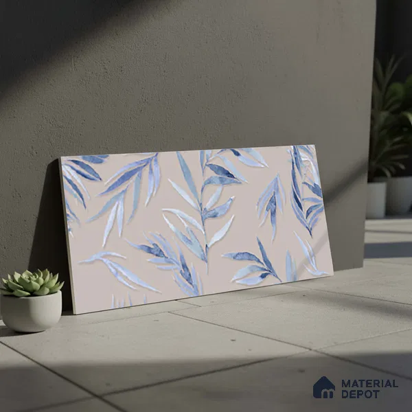 Floral Wall Tile TL 06526 S NG Mandavi Royal Grey Leaf A 2 ft x 1 ft Ceramic Matte Finish - 8 mm | Suitable for Living Room, Kitchen & Bathroom | Please Expect a Slight Variation of Pattern