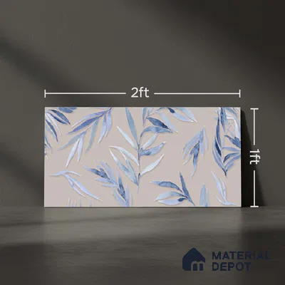 Floral Wall Tile TL 06526 S NG Mandavi Royal Grey Leaf A 2 ft x 1 ft Ceramic Matte Finish - 8 mm | Suitable for Living Room, Kitchen & Bathroom | Please Expect a Slight Variation of Pattern