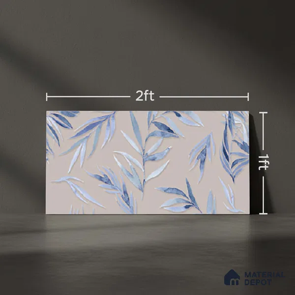 Floral Wall Tile TL 06526 S NG Mandavi Royal Grey Leaf A 2 ft x 1 ft Ceramic Matte Finish - 8 mm | Suitable for Living Room, Kitchen & Bathroom | Please Expect a Slight Variation of Pattern