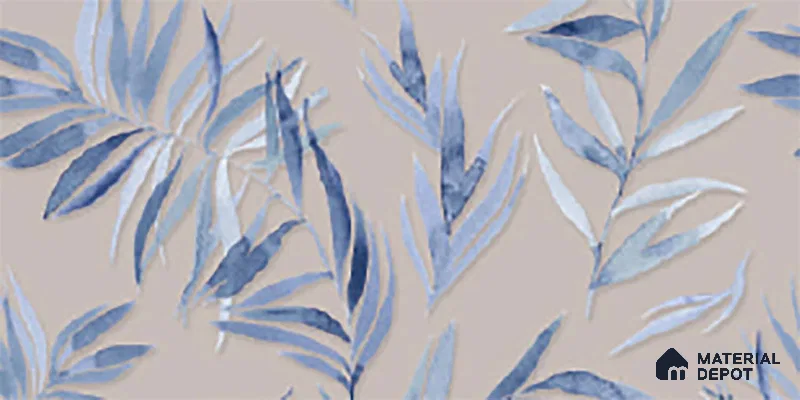 Floral Wall Tile TL 06526 T NG Mandavi Royal Grey Leaf B 2 ft x 1 ft Ceramic Matte Finish - 8 mm | Suitable for Living Room, Kitchen & Bathroom | Please Expect a Slight Variation of Pattern
