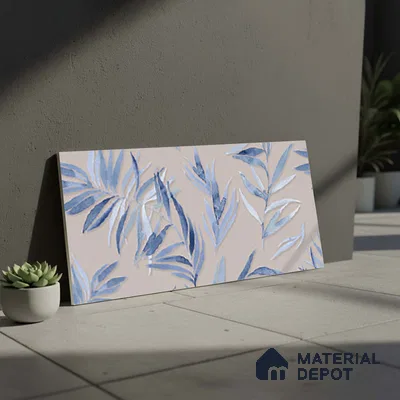 Floral Wall Tile TL 06526 T NG Mandavi Royal Grey Leaf B 2 ft x 1 ft Ceramic Matte Finish - 8 mm | Suitable for Living Room, Kitchen & Bathroom | Please Expect a Slight Variation of Pattern