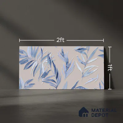 Floral Wall Tile TL 06526 T NG Mandavi Royal Grey Leaf B 2 ft x 1 ft Ceramic Matte Finish - 8 mm | Suitable for Living Room, Kitchen & Bathroom | Please Expect a Slight Variation of Pattern