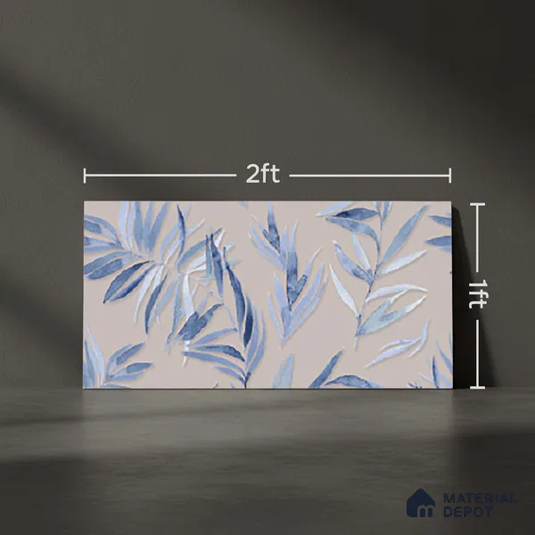 Floral Wall Tile TL 06526 T NG Mandavi Royal Grey Leaf B 2 ft x 1 ft Ceramic Matte Finish - 8 mm | Suitable for Living Room, Kitchen & Bathroom | Please Expect a Slight Variation of Pattern