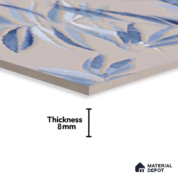 Floral Wall Tile TL 06526 T NG Mandavi Royal Grey Leaf B 2 ft x 1 ft Ceramic Matte Finish - 8 mm | Suitable for Living Room, Kitchen & Bathroom | Please Expect a Slight Variation of Pattern