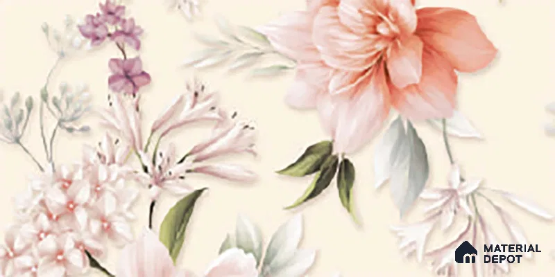 Floral Wall Tile TL 06526 U NG Mandavi Royal Ivory Flower A 2 ft x 1 ft Ceramic Matte Finish - 8 mm | Suitable for Living Room, Kitchen & Bathroom | Please Expect a Slight Variation of Pattern (Sample)