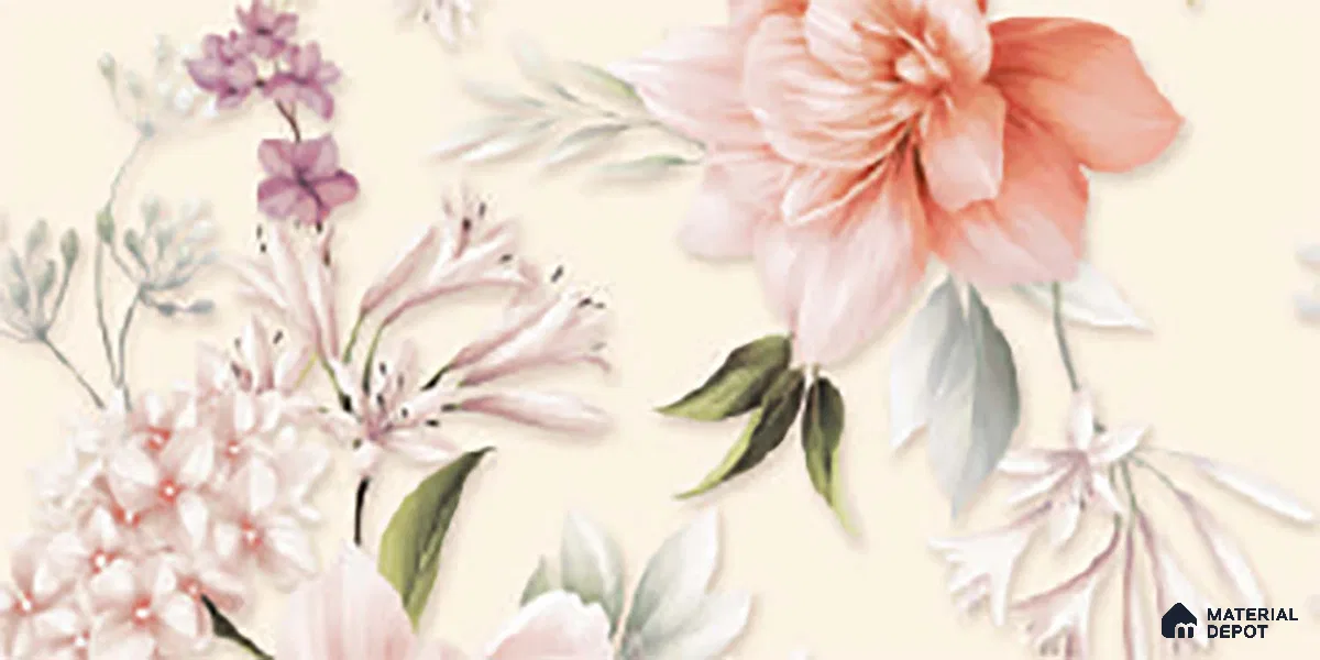 Floral Wall Tile TL 06526 U NG Mandavi Royal Ivory Flower A 2 ft x 1 ft Ceramic Matte Finish - 8 mm | Suitable for Living Room, Kitchen & Bathroom | Please Expect a Slight Variation of Pattern (Sample)