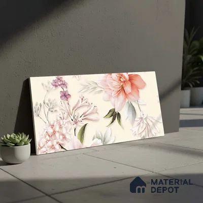 Floral Wall Tile TL 06526 U NG Mandavi Royal Ivory Flower A 2 ft x 1 ft Ceramic Matte Finish - 8 mm | Suitable for Living Room, Kitchen & Bathroom | Please Expect a Slight Variation of Pattern (Sample)