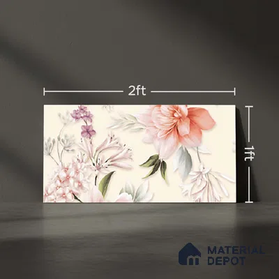 Floral Wall Tile TL 06526 U NG Mandavi Royal Ivory Flower A 2 ft x 1 ft Ceramic Matte Finish - 8 mm | Suitable for Living Room, Kitchen & Bathroom | Please Expect a Slight Variation of Pattern (Sample)