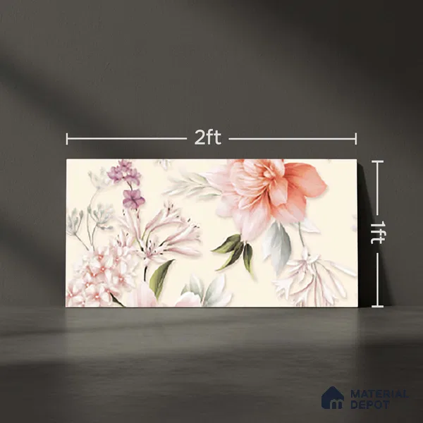 Floral Wall Tile TL 06526 U NG Mandavi Royal Ivory Flower A 2 ft x 1 ft Ceramic Matte Finish - 8 mm | Suitable for Living Room, Kitchen & Bathroom | Please Expect a Slight Variation of Pattern (Sample)