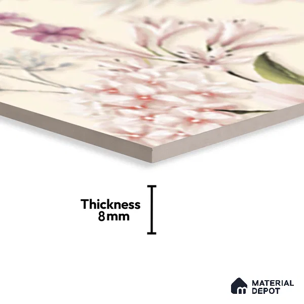 Floral Wall Tile TL 06526 U NG Mandavi Royal Ivory Flower A 2 ft x 1 ft Ceramic Matte Finish - 8 mm | Suitable for Living Room, Kitchen & Bathroom | Please Expect a Slight Variation of Pattern (Sample)