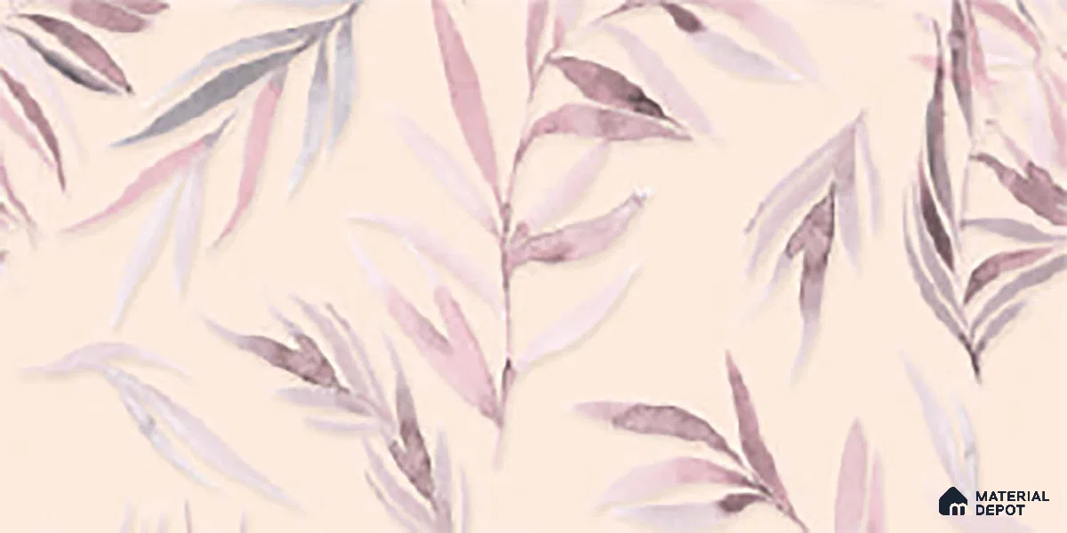 Floral Wall Tile TL 06526 W NG Mandavi Royal Pink Leaf A 2 ft x 1 ft Ceramic Matte Finish - 8 mm | Suitable for Living Room, Kitchen & Bathroom | Please Expect a Slight Variation of Pattern