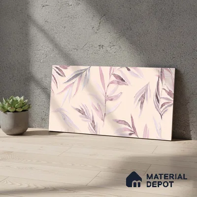 Floral Wall Tile TL 06526 W NG Mandavi Royal Pink Leaf A 2 ft x 1 ft Ceramic Matte Finish - 8 mm | Suitable for Living Room, Kitchen & Bathroom | Please Expect a Slight Variation of Pattern