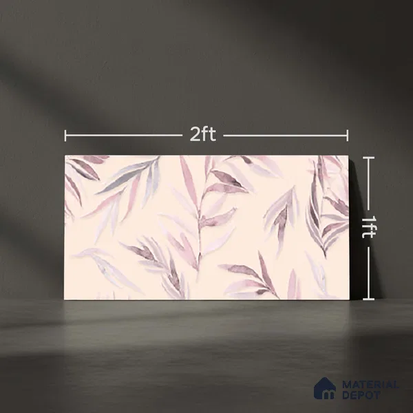 Floral Wall Tile TL 06526 W NG Mandavi Royal Pink Leaf A 2 ft x 1 ft Ceramic Matte Finish - 8 mm | Suitable for Living Room, Kitchen & Bathroom | Please Expect a Slight Variation of Pattern