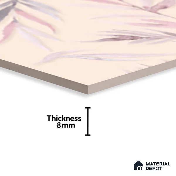 Floral Wall Tile TL 06526 W NG Mandavi Royal Pink Leaf A 2 ft x 1 ft Ceramic Matte Finish - 8 mm | Suitable for Living Room, Kitchen & Bathroom | Please Expect a Slight Variation of Pattern