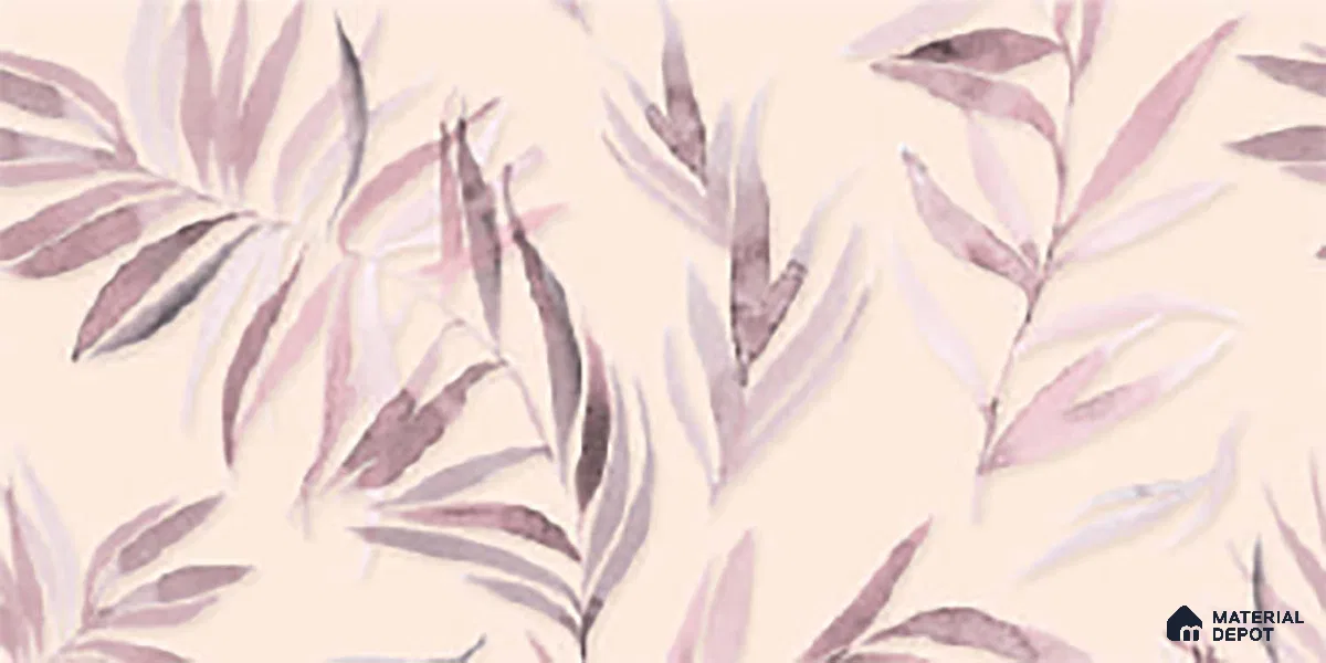 Floral Wall Tile TL 06526 X NG Mandavi Royal Pink Leaf B 2 ft x 1 ft Ceramic Matte Finish - 8 mm | Suitable for Living Room, Kitchen & Bathroom | Please Expect a Slight Variation of Pattern