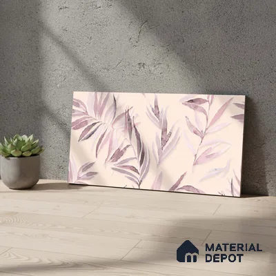 Floral Wall Tile TL 06526 X NG Mandavi Royal Pink Leaf B 2 ft x 1 ft Ceramic Matte Finish - 8 mm | Suitable for Living Room, Kitchen & Bathroom | Please Expect a Slight Variation of Pattern