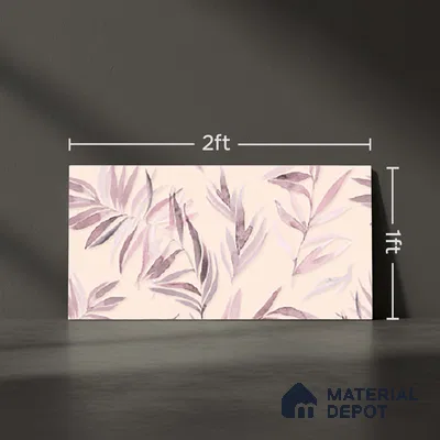 Floral Wall Tile TL 06526 X NG Mandavi Royal Pink Leaf B 2 ft x 1 ft Ceramic Matte Finish - 8 mm | Suitable for Living Room, Kitchen & Bathroom | Please Expect a Slight Variation of Pattern