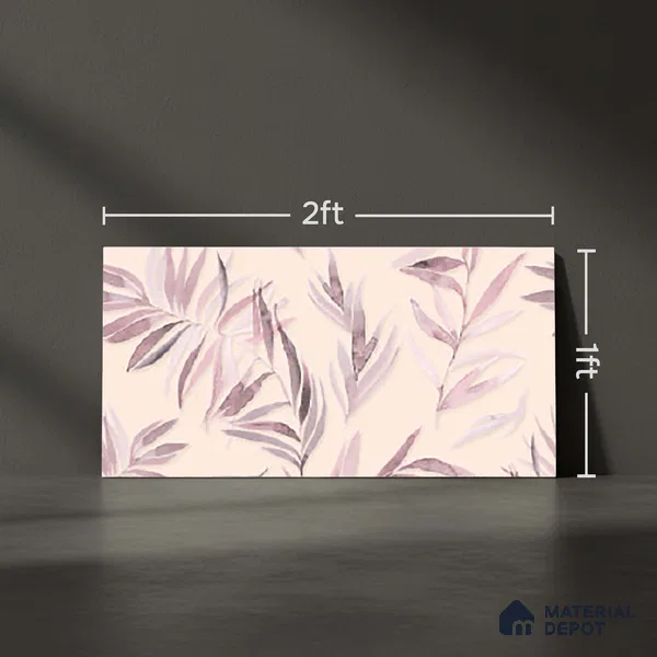 Floral Wall Tile TL 06526 X NG Mandavi Royal Pink Leaf B 2 ft x 1 ft Ceramic Matte Finish - 8 mm | Suitable for Living Room, Kitchen & Bathroom | Please Expect a Slight Variation of Pattern