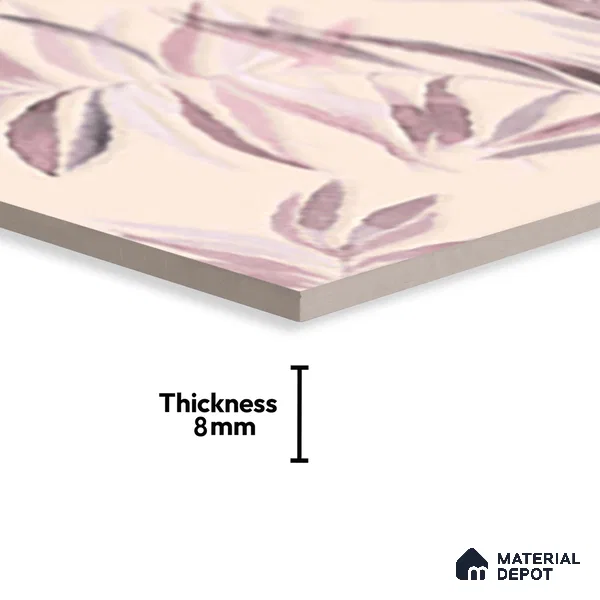 Floral Wall Tile TL 06526 X NG Mandavi Royal Pink Leaf B 2 ft x 1 ft Ceramic Matte Finish - 8 mm | Suitable for Living Room, Kitchen & Bathroom | Please Expect a Slight Variation of Pattern