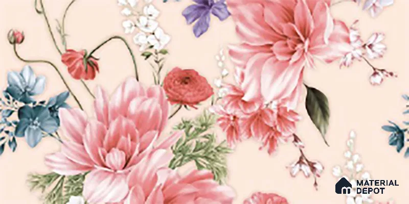 Floral Wall Tile TL 06526 Y NG Mandavi Royal Pink Flower A 2 ft x 1 ft Ceramic Matte Finish - 8 mm | Suitable for Living Room, Kitchen & Bathroom | Please Expect a Slight Variation of Pattern