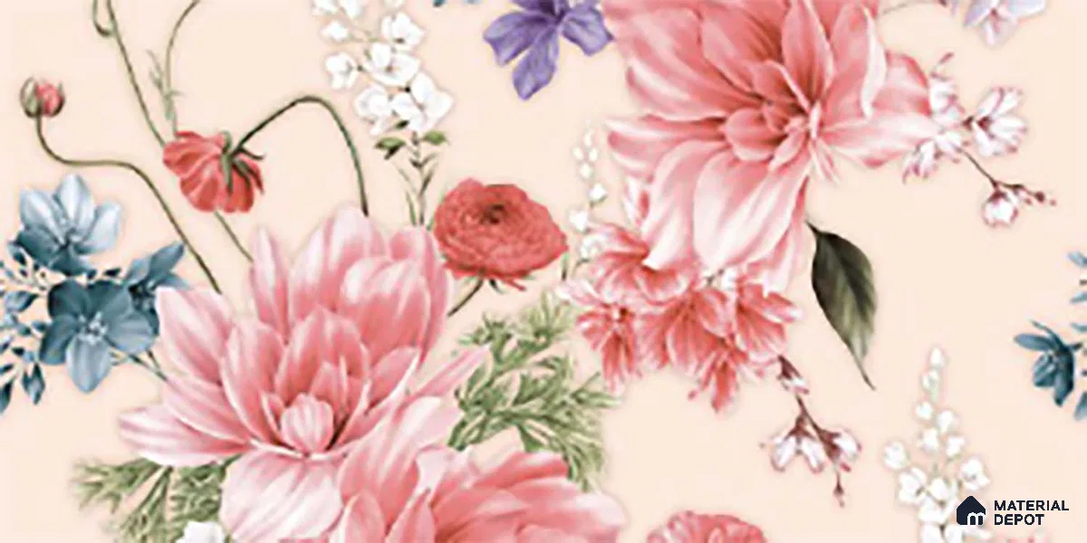 Floral Wall Tile TL 06526 Y NG Mandavi Royal Pink Flower A 2 ft x 1 ft Ceramic Matte Finish - 8 mm | Suitable for Living Room, Kitchen & Bathroom | Please Expect a Slight Variation of Pattern