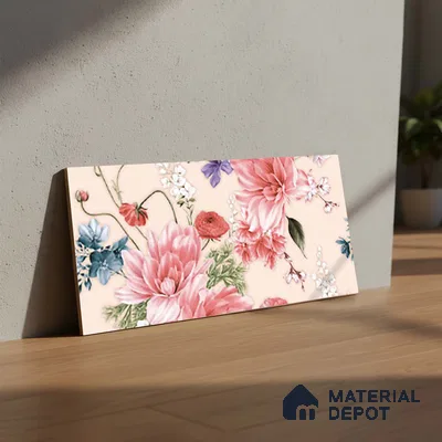 Floral Wall Tile TL 06526 Y NG Mandavi Royal Pink Flower A 2 ft x 1 ft Ceramic Matte Finish - 8 mm | Suitable for Living Room, Kitchen & Bathroom | Please Expect a Slight Variation of Pattern