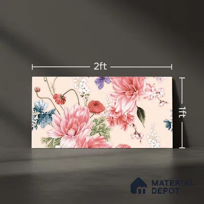 Floral Wall Tile TL 06526 Y NG Mandavi Royal Pink Flower A 2 ft x 1 ft Ceramic Matte Finish - 8 mm | Suitable for Living Room, Kitchen & Bathroom | Please Expect a Slight Variation of Pattern