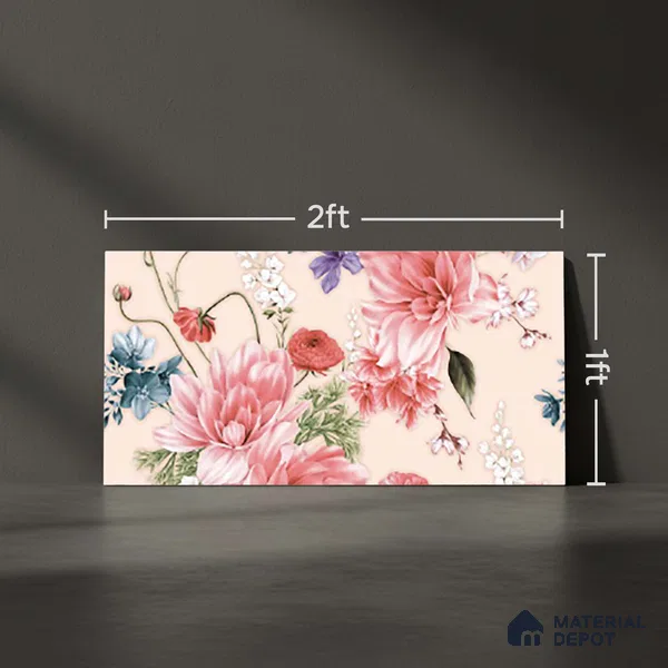 Floral Wall Tile TL 06526 Y NG Mandavi Royal Pink Flower A 2 ft x 1 ft Ceramic Matte Finish - 8 mm | Suitable for Living Room, Kitchen & Bathroom | Please Expect a Slight Variation of Pattern