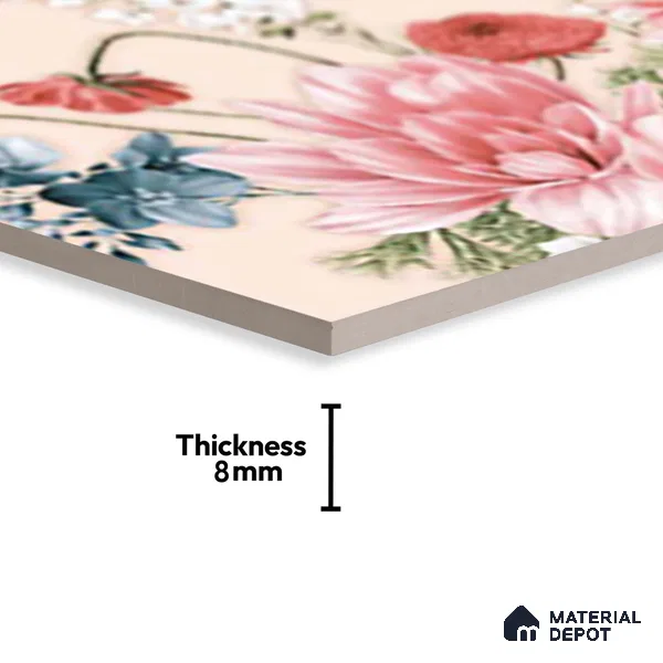 Floral Wall Tile TL 06526 Y NG Mandavi Royal Pink Flower A 2 ft x 1 ft Ceramic Matte Finish - 8 mm | Suitable for Living Room, Kitchen & Bathroom | Please Expect a Slight Variation of Pattern