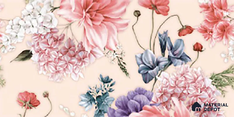 Floral Wall Tile TL 06526 Z NG Mandavi Royal Pink Flower B 2 ft x 1 ft Ceramic Matte Finish - 8 mm | Suitable for Living Room, Kitchen & Bathroom | Please Expect a Slight Variation of Pattern