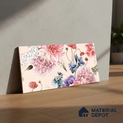 Floral Wall Tile TL 06526 Z NG Mandavi Royal Pink Flower B 2 ft x 1 ft Ceramic Matte Finish - 8 mm | Suitable for Living Room, Kitchen & Bathroom | Please Expect a Slight Variation of Pattern