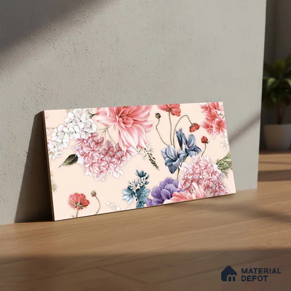 Floral Wall Tile TL 06526 Z NG Mandavi Royal Pink Flower B 2 ft x 1 ft Ceramic Matte Finish - 8 mm | Suitable for Living Room, Kitchen & Bathroom | Please Expect a Slight Variation of Pattern