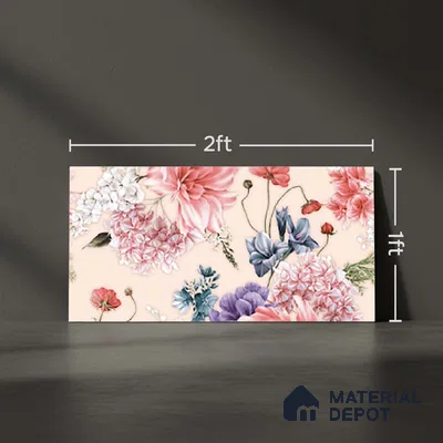 Floral Wall Tile TL 06526 Z NG Mandavi Royal Pink Flower B 2 ft x 1 ft Ceramic Matte Finish - 8 mm | Suitable for Living Room, Kitchen & Bathroom | Please Expect a Slight Variation of Pattern