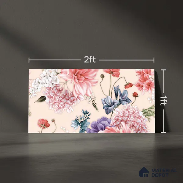 Floral Wall Tile TL 06526 Z NG Mandavi Royal Pink Flower B 2 ft x 1 ft Ceramic Matte Finish - 8 mm | Suitable for Living Room, Kitchen & Bathroom | Please Expect a Slight Variation of Pattern