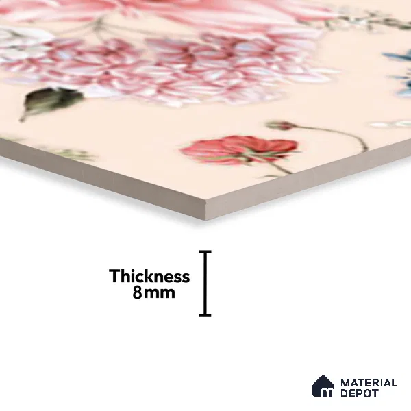 Floral Wall Tile TL 06526 Z NG Mandavi Royal Pink Flower B 2 ft x 1 ft Ceramic Matte Finish - 8 mm | Suitable for Living Room, Kitchen & Bathroom | Please Expect a Slight Variation of Pattern
