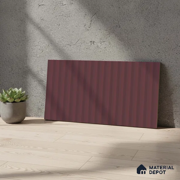 Subway Fluted Wall Tile TL 06522 E Pigmento Magenta 2 ft x 1 ft Ceramic Matte Finish - 8 mm | Suitable for Kitchen & Bathroom | Please Expect a Slight Variation of Pattern
