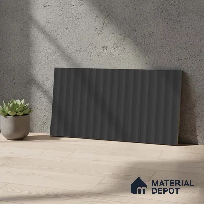 Subway Fluted Wall Tile TL 06522 G Pigmento Black 2 ft x 1 ft Ceramic Matte Finish - 8 mm | Suitable for Kitchen & Bathroom | Please Expect a Slight Variation of Pattern