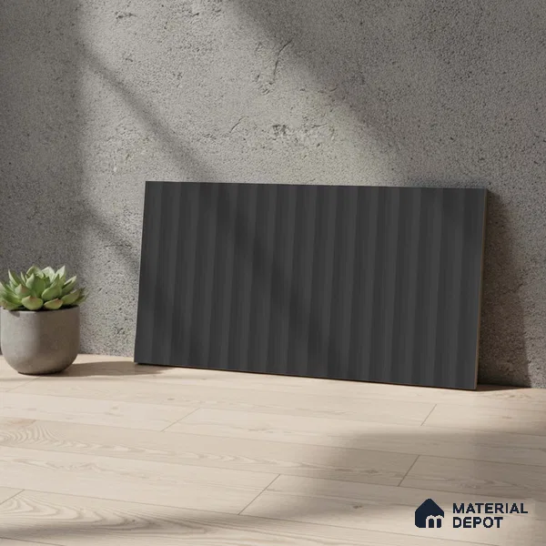 Subway Fluted Wall Tile TL 06522 G Pigmento Black 2 ft x 1 ft Ceramic Matte Finish - 8 mm | Suitable for Kitchen & Bathroom | Please Expect a Slight Variation of Pattern